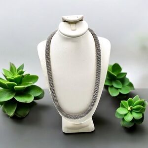 Sterling Silver & Onyx Mesh Necklace – Made in Italy | 18" Statement Chain